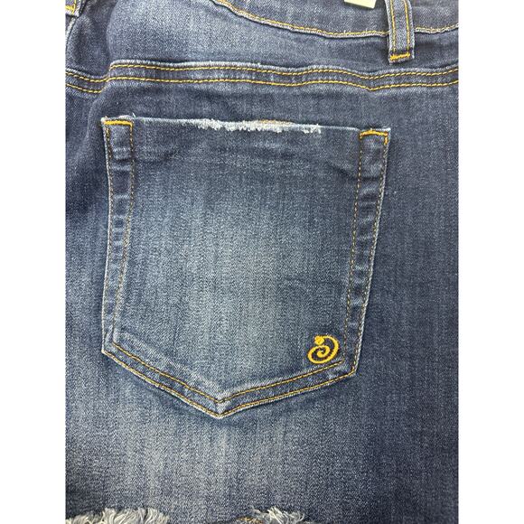 Indigo Rein Juniors 17 Dark Wash Distressed Mid Rise Denim Shorts - Picture 3 of 4